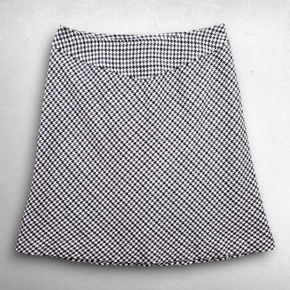 Worthington Petite‎ Fit Flare Skirt 12P B&W Olive Houndstooth Above Knee Preppy